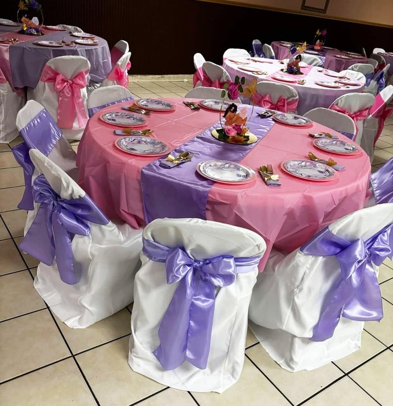 SINSSOWL 50 Pink Chair Sashes Satin Chair Bows for Wedding Birthday Party Fiesta Decor - 7x108 Inches Chairs Ribbons Ties Fitted Banquet Folding Chairs Decorations - Image 5